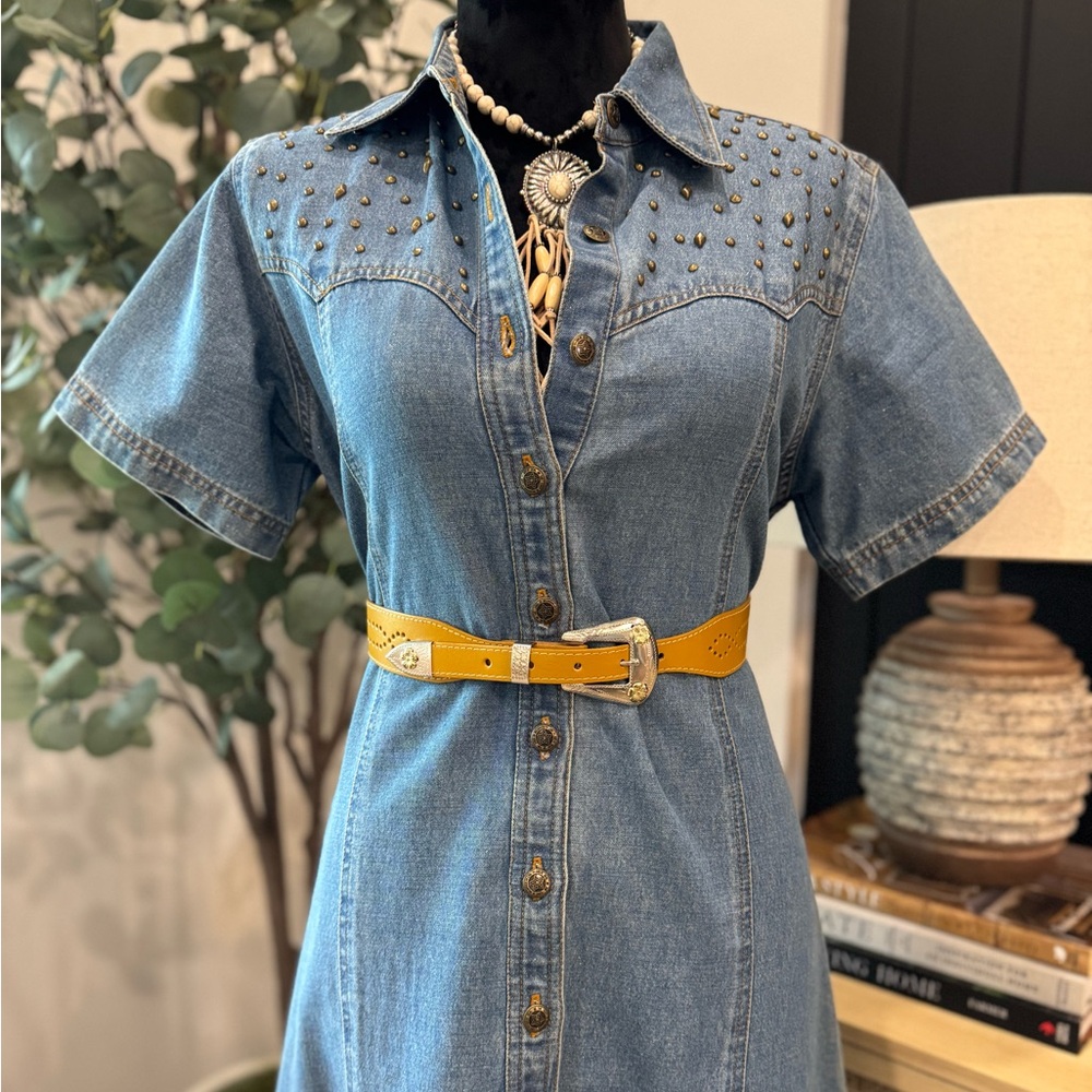 Vintage 90s Studio West western embellished denim jean dress